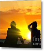 Couple Watching The Sunset On A Beach In Maui Hawaii Usa #9 Metal Print