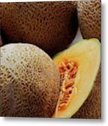 A Cantaloupe Sliced In Half Metal Print