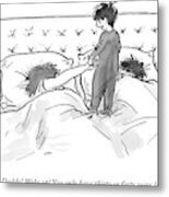 A Child Jumps On His Parents' Bed Metal Print