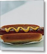 A Hot Dog With Mustard Metal Print