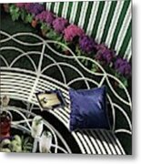 A House And Garden Cover Of A White Bench Metal Print