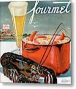 A Lobster And A Lobster Pot With Beer Metal Print