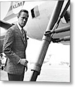 A Male Model Stands Next To A Klm Dc-9 Jet Metal Print