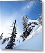 A Male Telemark Skier Front Flips Metal Print