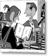 A Man And A Woman Are In A Bookstore Metal Print