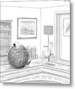 A Man Is Stuck In A Yarn Ball And His Cat Leaves Metal Print