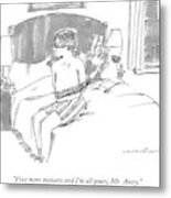 A Man Sits Tied Up In His Underwear On The Bed Metal Print