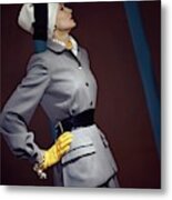 A Model In A Vogue Couturier Suit Metal Print