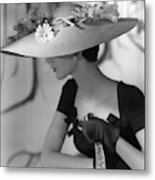 A Model Wearing A Hattie Carnegie Hat Metal Print
