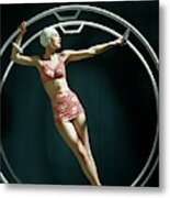 A Model Wearing A Swimsuit In An Exercise Ring Metal Print