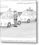 A Police Officer In A Futuristic Smart-car Pulls Metal Print