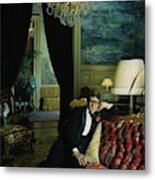 A Portrait Of Yves Saint Laurent At His Home Metal Print
