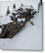 A Telemark Skier In A Narrow Chute Metal Print
