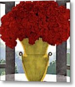 A Vase With Red Roses Metal Print