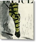 A Vogue Cover Of A Woman Wearing A Striped Coat Metal Print