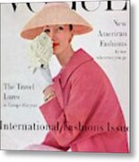 A Vogue Cover Of Evelyn Tripp Wearing Pink Metal Print