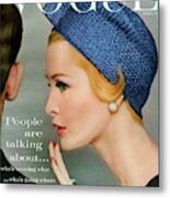 A Vogue Cover Of Sarah Thom Wearing A Blue Hat Metal Print