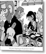 A Woman Addresses A Couple At A  Dinner Party Metal Print