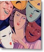 A Woman And Theater Masks Metal Print