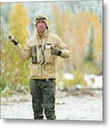 A Young Man Fly Fishes The Gros Ventre Metal Print