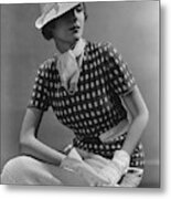 A Young Woman Wearing A Checked Shirt And Panama Metal Print