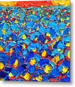 Abstract Blue Poppies In Sunrise -original Oil Painting Metal Print