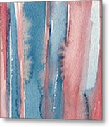 Abstract Watercolor Painting - Coral And Teal Blue Medium Stripes Metal Print