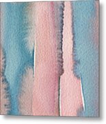 Abstract Watercolor Painting - Coral And Teal Blue Wide Stripes Metal Print