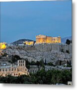 Acropolis Of Athens During Dusk Time Metal Print
