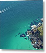 Aerial View Of Boat Off Cornish Metal Print