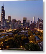 Aerial View Of Chicago At Dusk Metal Print