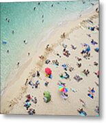 Aerial View Of Tourists On Beach Metal Print