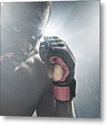 African American Mma Boxer With Gloves Metal Print