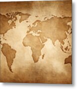 Aged Style World Map, Paper Texture Background Metal Print