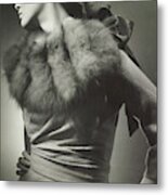Agneta Fischer In Dress With Fur Collar Metal Print