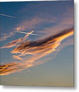 Airplane And Sunset Clouds Metal Print