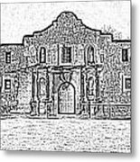 Alamo Mission Entrance Front Profile At Night In San Antonio Texas Black And White Digital Art Metal Print