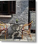 Alfresco Restaurant Table Cane Chairs And Chalkboard Menu Shanghai China Metal Print