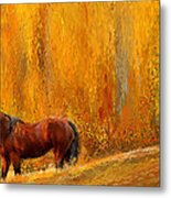 Alone In Grandeur- Bay Horse Paintings Metal Print