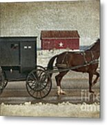 Amish Horse And Buggy And The Star Barn Metal Print