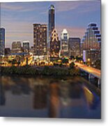 A Panorama Of The Austin Skyline Over Lady Bird Lake Metal Print