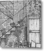 Ancient Grey Stone Residence Black And White Metal Print