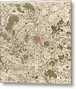 Antique Map Of Paris France By Cesar-francois Cassini - 1789 Metal Print