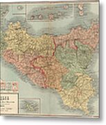Antique Map Of Sicily Italy By Antonio Vallardi - 1900 Metal Print