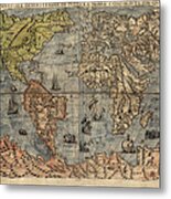 Antique Map Of The World By Paolo Forlani - 1565 Metal Print