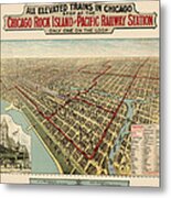Antique Railroad Map Of Chicago - 1897 Metal Print