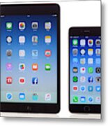 Apple Ipad Mini And Iphone 6 Plus On White Background Metal Print