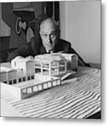 Architect Philip Johnson With A Model Metal Print