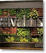Arrival Sign Arrow And Flowers At Singapore Changi Airport Metal Print