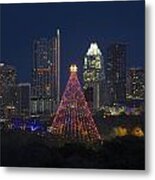 Trail Of Lights And The Austin Skyline At Christmas Metal Print